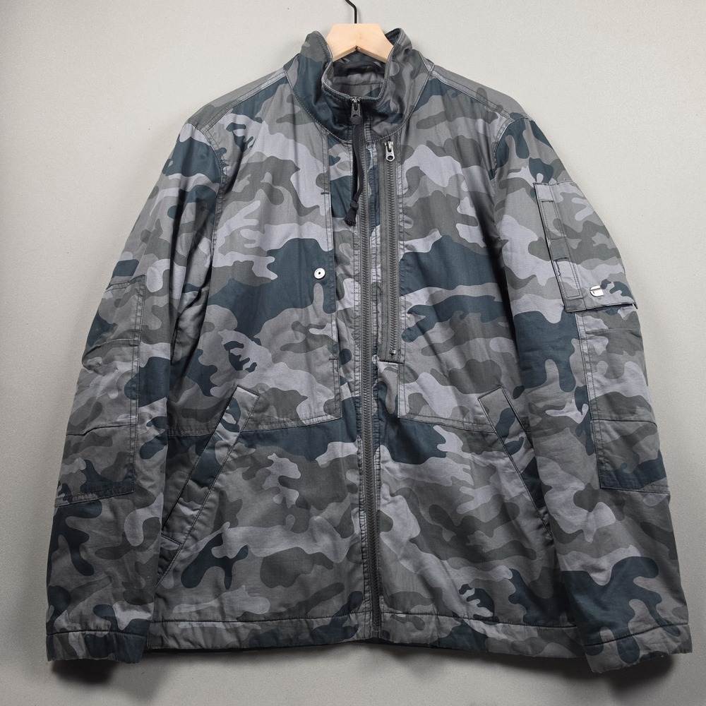 G-Star Raw Rackam Utility Camo Overshirt Mens L Grey Quilted Lined Zip Up Jacket
